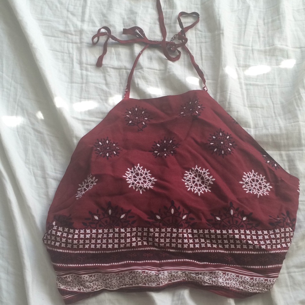 Maroon Open Back Cropped Halter Top